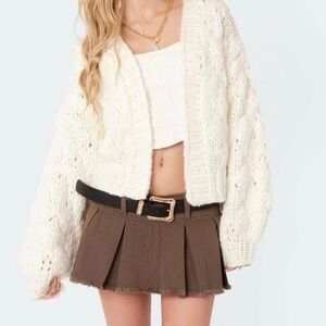 Edikted Cream Open-Front chunky knit Cardigan